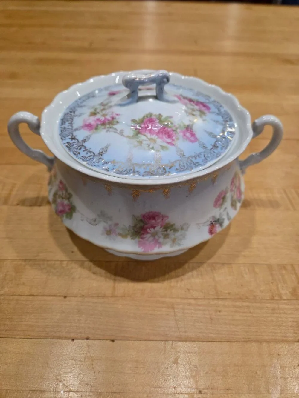 Vintage Elbogen Austria Springer Co Porcelain Floral Covered Sugar Bowl